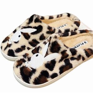 Playboy Leopord Print Bunny Logo Indoor/Outdoor Memory Foam Slippers